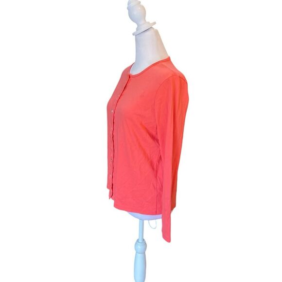 LL Bean Supima Cotton Cardigan Long Sleeve Top Womens Size Small Coral Pink - Picture 4 of 9